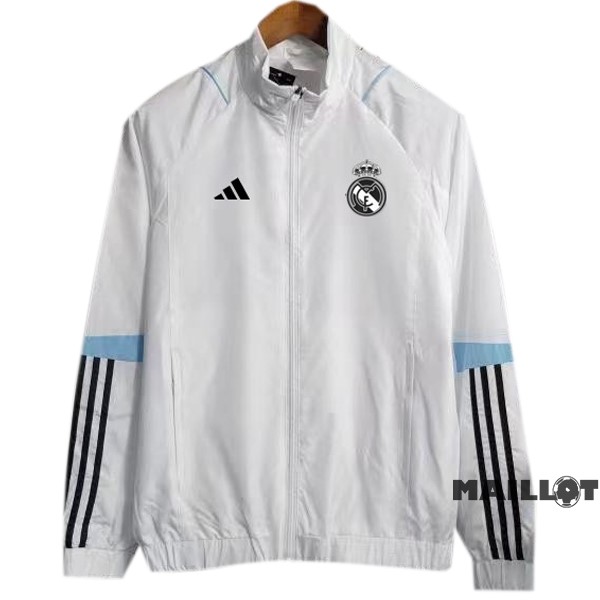 Foot Maillot Pas Cher Coupe Vent Real Madrid 2023 2024 Blanc Bleu