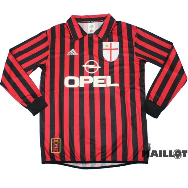 Foot Maillot Pas Cher Domicile Maillot Manches Longues AC Milan Retro 1999 2000 Rouge