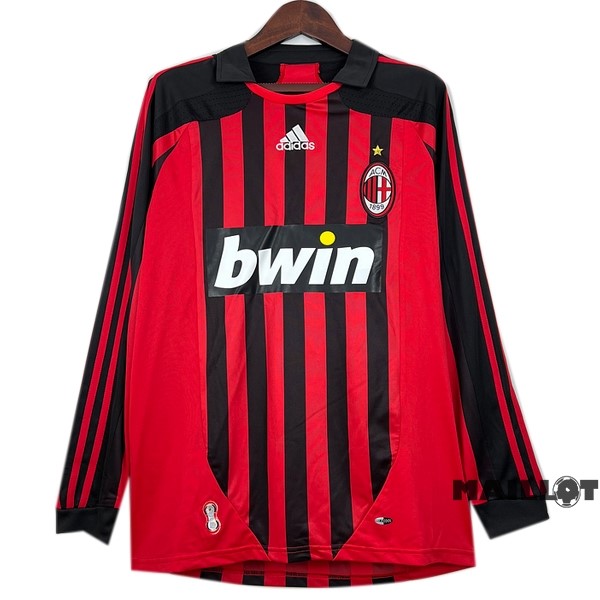 Foot Maillot Pas Cher Domicile Maillot Manches Longues AC Milan Retro 2007 2008 Rouge