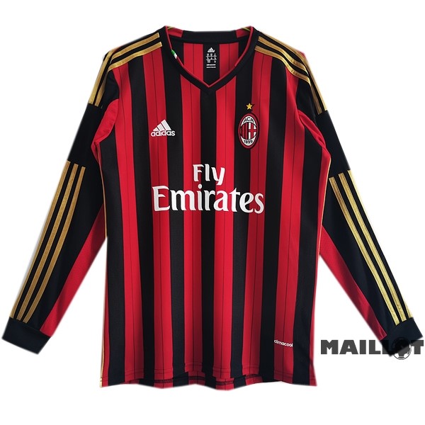 Foot Maillot Pas Cher Domicile Maillot Manches Longues AC Milan Retro 2013 2014 Rouge