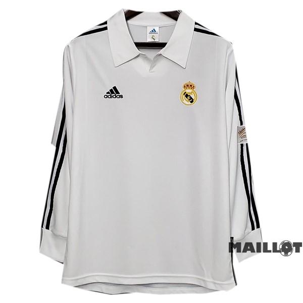 Foot Maillot Pas Cher Domicile Maillot Manches Longues Real Madrid Retro 2001 2002 Blanc