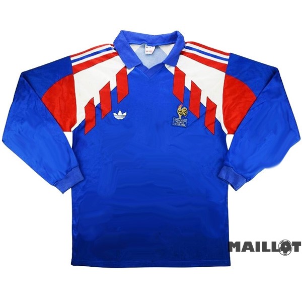 Foot Maillot Pas Cher Domicile Manches Longues AC Milan Retro 1988 1990 Bleu