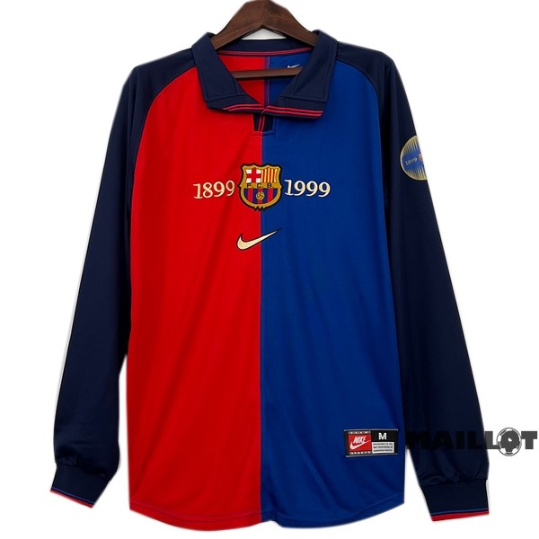 Foot Maillot Pas Cher Domicile Manches Longues Barcelona Retro 1899 1999 Bleu Rouge