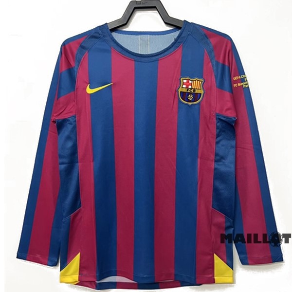 Foot Maillot Pas Cher Domicile Manches Longues Barcelona Retro 2005 2006 Bleu Rouge