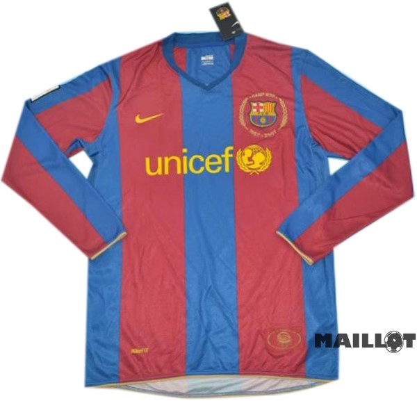 Foot Maillot Pas Cher Domicile Manches Longues Barcelona Retro 2007 2008 Bleu Rouge