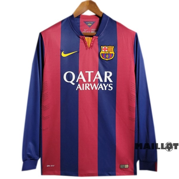 Foot Maillot Pas Cher Domicile Manches Longues Barcelona Retro 2014 2015 Bleu Rouge