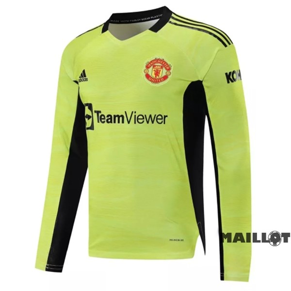 Foot Maillot Pas Cher Domicile Manches Longues Gardien Manchester United 2021 2022 Vert