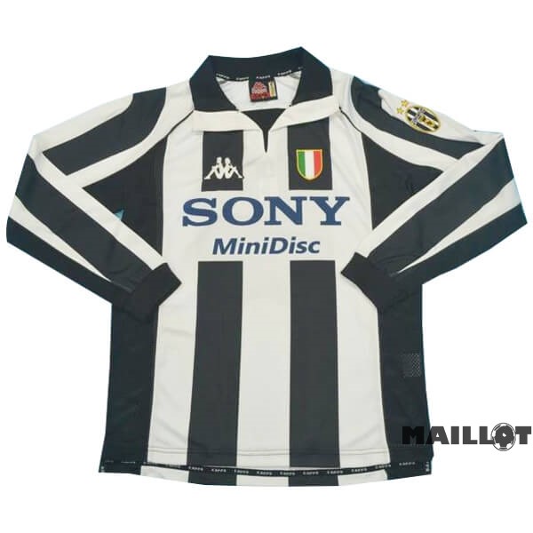 Foot Maillot Pas Cher Domicile Manches Longues Juventus Retro 1997 1998 Noir Blanc