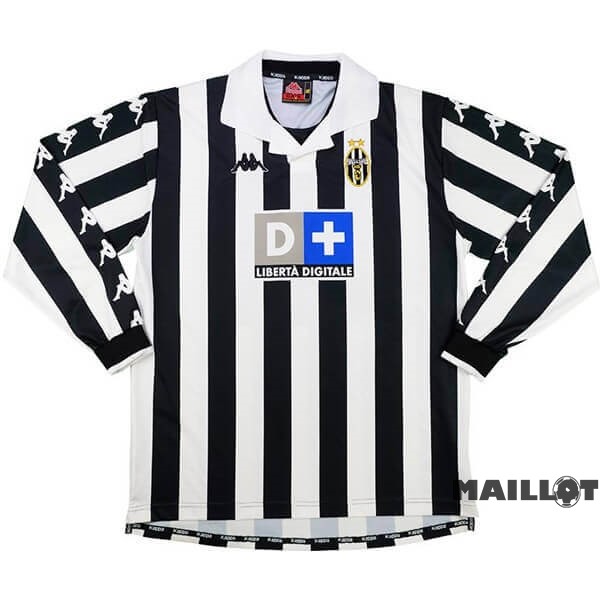 Foot Maillot Pas Cher Domicile Manches Longues Juventus Retro 1999 2000 Noir Blanc