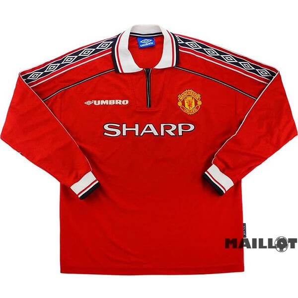 Foot Maillot Pas Cher Domicile Manches Longues Manchester United Retro 1998 1999 Rouge