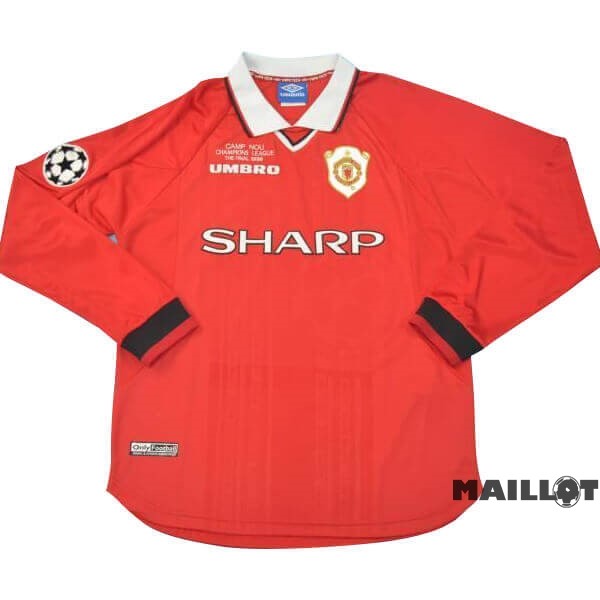 Foot Maillot Pas Cher Domicile Manches Longues Manchester United Retro 1999 Rouge