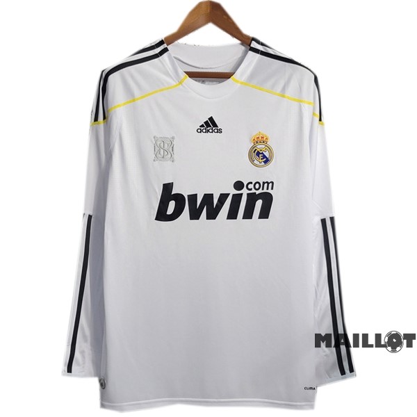 Foot Maillot Pas Cher Domicile Manches Longues Real Madrid Retro 2009 2010 Blanc