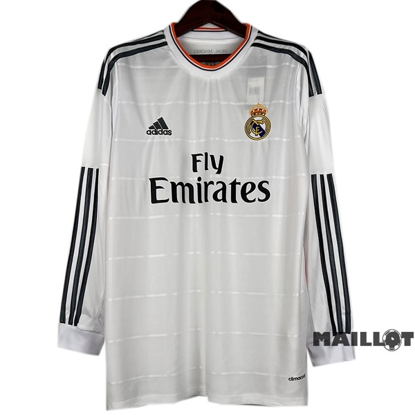 Foot Maillot Pas Cher Domicile Manches Longues Real Madrid Retro 2013 2014 Blanc