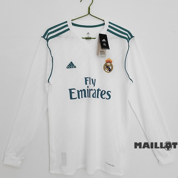 Foot Maillot Pas Cher Domicile Manches Longues Real Madrid Retro 2017 2018 Blanc