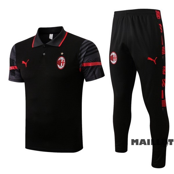 Foot Maillot Pas Cher Ensemble Complet Polo AC Milan 2022 2023 Noir Rouge