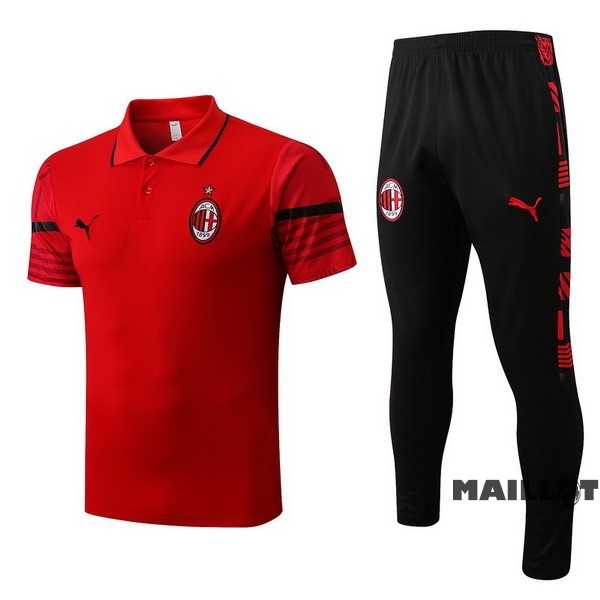 Foot Maillot Pas Cher Ensemble Complet Polo AC Milan 2022 2023 Rouge Noir