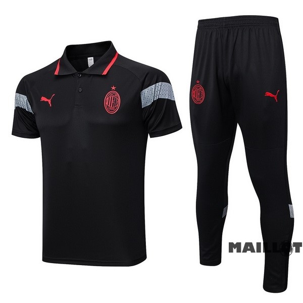 Foot Maillot Pas Cher Ensemble Complet Polo AC Milan 2023 2024 Noir Rouge