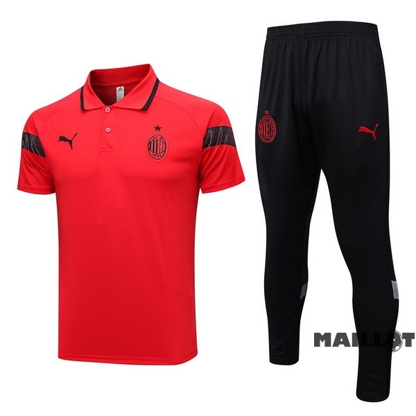 Foot Maillot Pas Cher Ensemble Complet Polo AC Milan 2023 2024 Rouge Noir