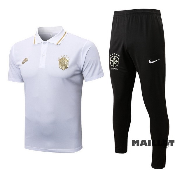 Foot Maillot Pas Cher Ensemble Complet Polo Brésil 2022 Blanc Noir