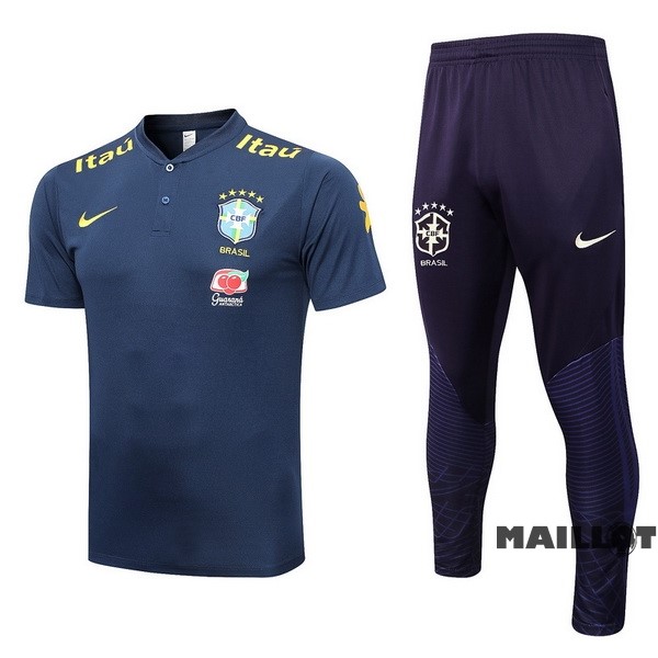 Foot Maillot Pas Cher Ensemble Complet Polo Brésil 2022 Bleu Marine