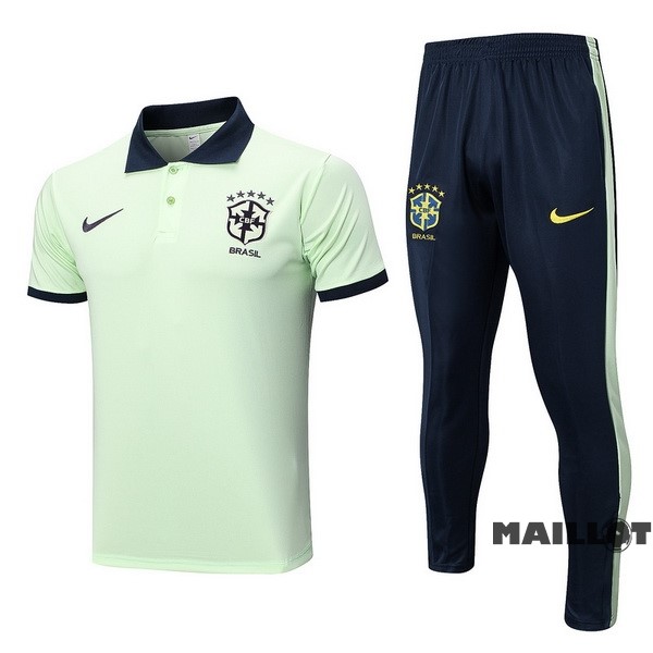 Foot Maillot Pas Cher Ensemble Complet Polo Brésil 2022 Vert Bleu Marine