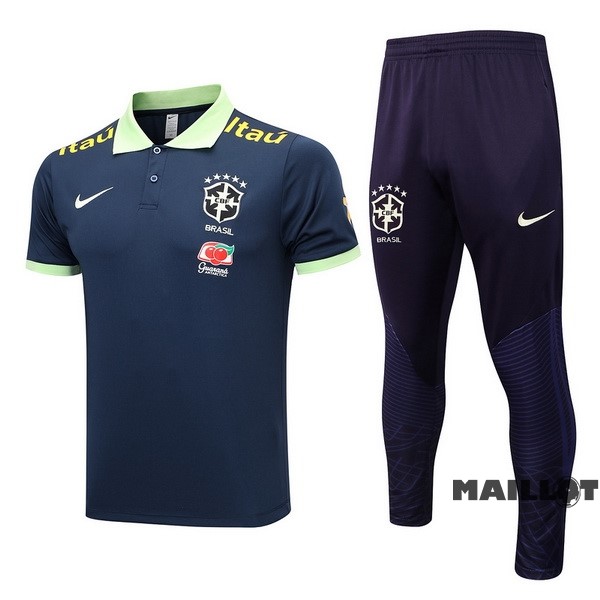 Foot Maillot Pas Cher Ensemble Complet Polo Brésil 2023 Bleu Marine I Vert