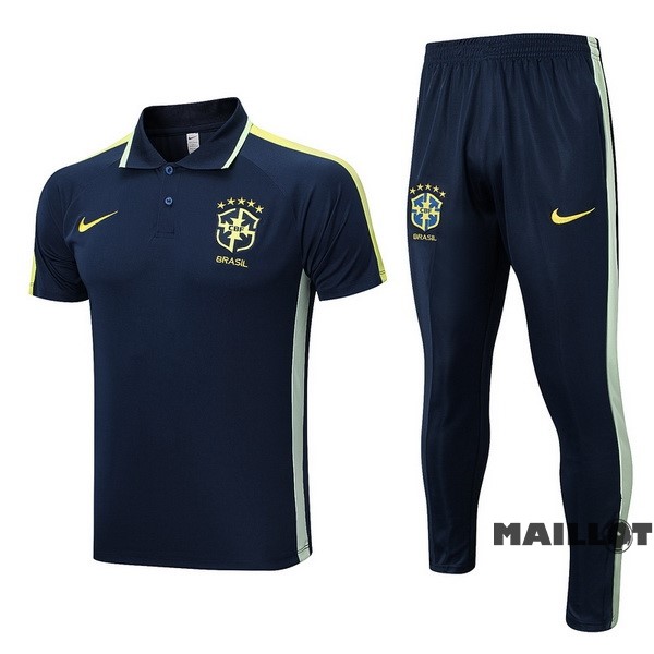 Foot Maillot Pas Cher Ensemble Complet Polo Brésil 2023 Bleu Marine Vert