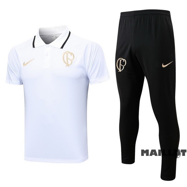 Foot Maillot Pas Cher Ensemble Complet Polo Corinthians Paulista 2023 2024 Blanc Noir