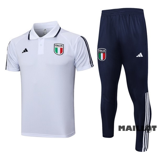 Foot Maillot Pas Cher Ensemble Complet Polo Italie 2023 Blanc Bleu