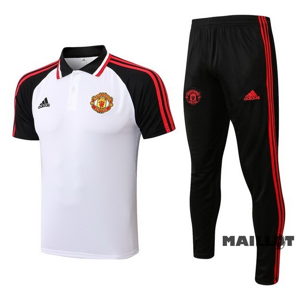 Foot Maillot Pas Cher Ensemble Complet Polo Manchester United 2022 2023 Blanc Noir Rouge