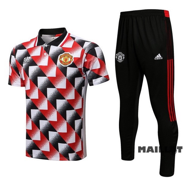 Foot Maillot Pas Cher Ensemble Complet Polo Manchester United 2022 2023 Rouge Blanc Noir