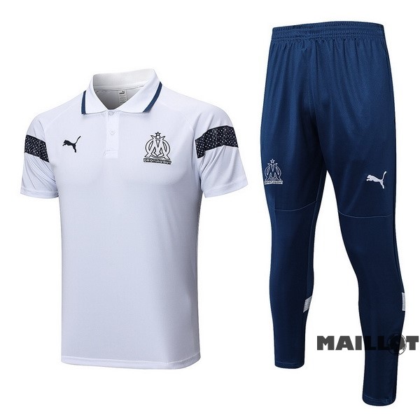 Foot Maillot Pas Cher Ensemble Complet Polo Marsella 2022 2023 Blanc Bleu Marine