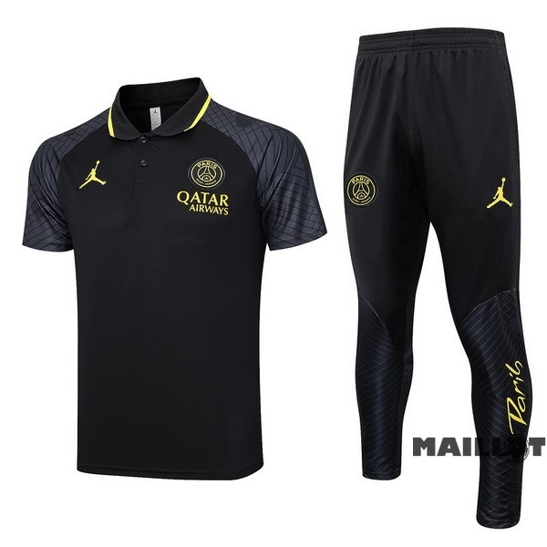 Foot Maillot Pas Cher Ensemble Complet Polo Paris Saint Germain 2023 2024 Noir Jaune