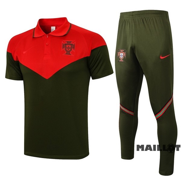 Foot Maillot Pas Cher Ensemble Complet Polo Portugal 2021 Rouge Noir Vert