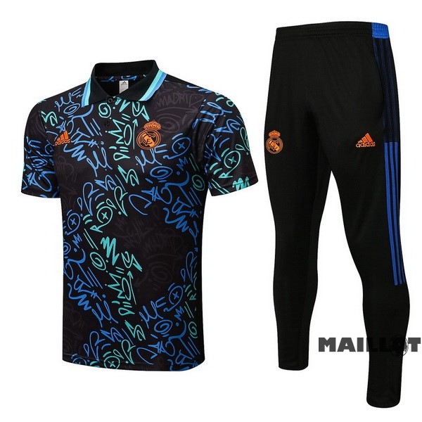 Foot Maillot Pas Cher Ensemble Complet Polo Real Madrid 2022 2023 Noir Vert Bleu