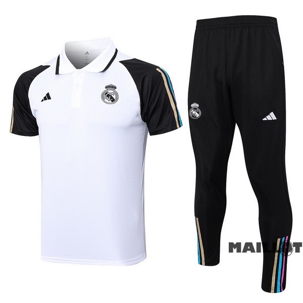 Foot Maillot Pas Cher Ensemble Complet Polo Real Madrid 2023 2024 Blanc Noir