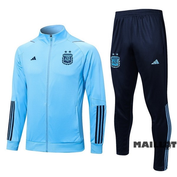 Foot Maillot Pas Cher Ensemble Complet Ropa Deportiva Con Cremallera Enfant Larga Argentine 2022 II Bleu