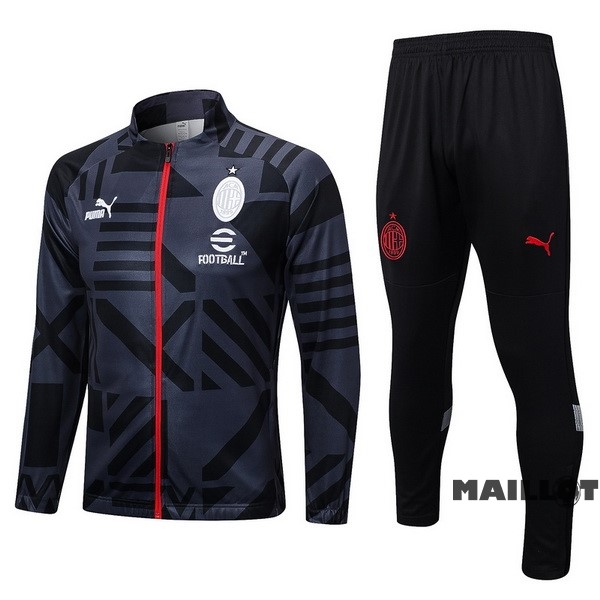 Foot Maillot Pas Cher Ensemble Complet Ropa Deportiva Con Cremallera Larga AC Milan 2022 2023 Gris Noir