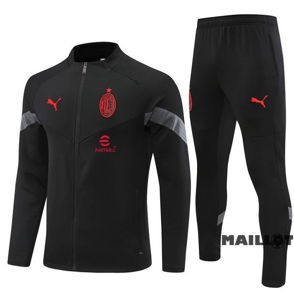 Foot Maillot Pas Cher Ensemble Complet Ropa Deportiva Con Cremallera Larga AC Milan 2022 2023 II Noir