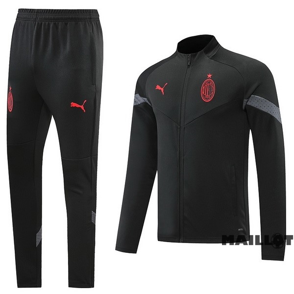 Foot Maillot Pas Cher Ensemble Complet Ropa Deportiva Con Cremallera Larga AC Milan 2022 2023 Noir