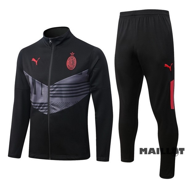 Foot Maillot Pas Cher Ensemble Complet Ropa Deportiva Con Cremallera Larga AC Milan 2022 2023 Noir Gris