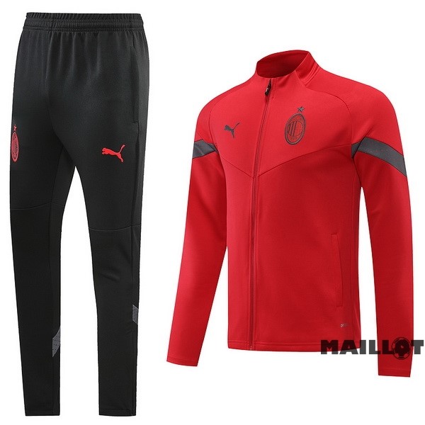 Foot Maillot Pas Cher Ensemble Complet Ropa Deportiva Con Cremallera Larga AC Milan 2022 2023 Noir Rouge