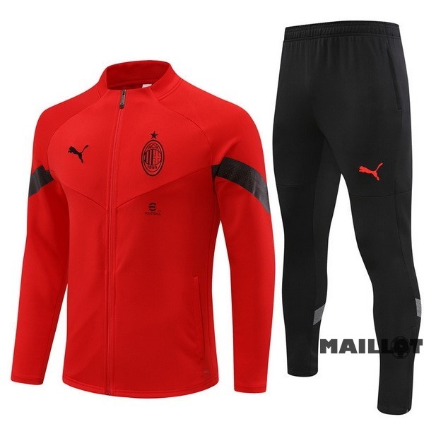 Foot Maillot Pas Cher Ensemble Complet Ropa Deportiva Con Cremallera Larga AC Milan 2022 2023 Rouge II Noir