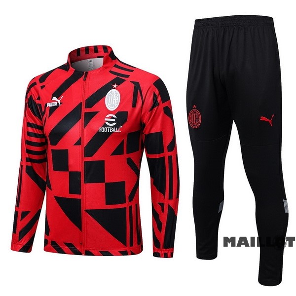 Foot Maillot Pas Cher Ensemble Complet Ropa Deportiva Con Cremallera Larga AC Milan 2022 2023 Rouge I Noir