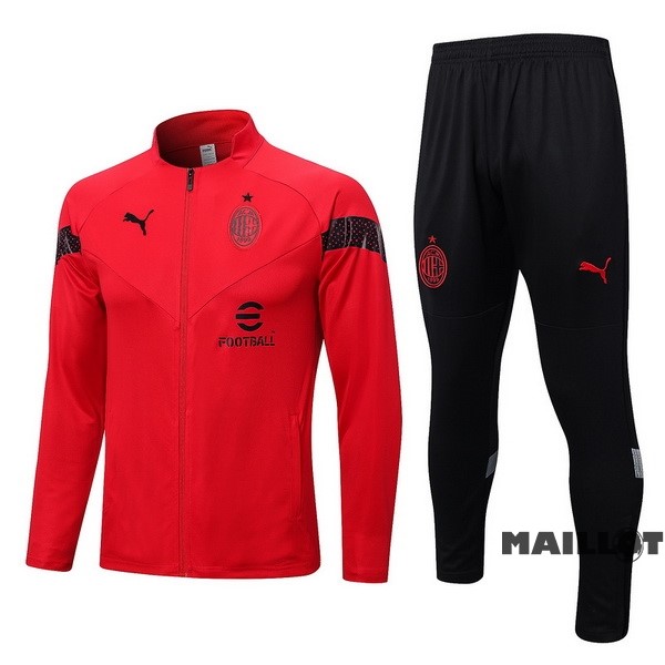 Foot Maillot Pas Cher Ensemble Complet Ropa Deportiva Con Cremallera Larga AC Milan 2022 2023 Rouge Noir