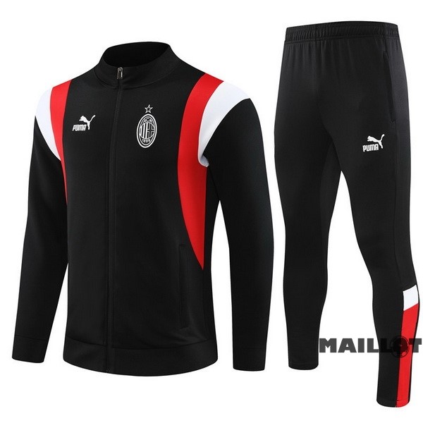 Foot Maillot Pas Cher Ensemble Complet Ropa Deportiva Con Cremallera Larga AC Milan 2023 2024 Noir I Rouge Blanc