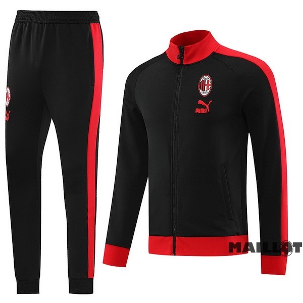 Foot Maillot Pas Cher Ensemble Complet Ropa Deportiva Con Cremallera Larga AC Milan 2023 2024 Noir Rouge