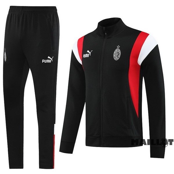 Foot Maillot Pas Cher Ensemble Complet Ropa Deportiva Con Cremallera Larga AC Milan 2023 2024 Noir Rouge Blanc