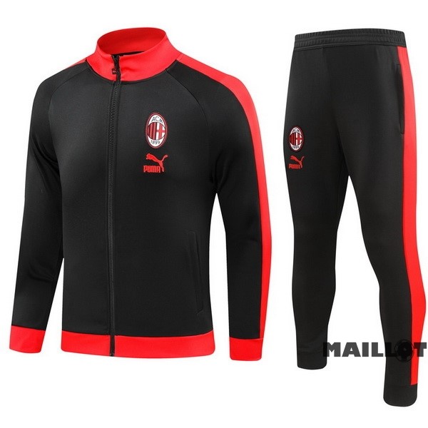 Foot Maillot Pas Cher Ensemble Complet Ropa Deportiva Con Cremallera Larga AC Milan 2023 2024 Rouge II Noir