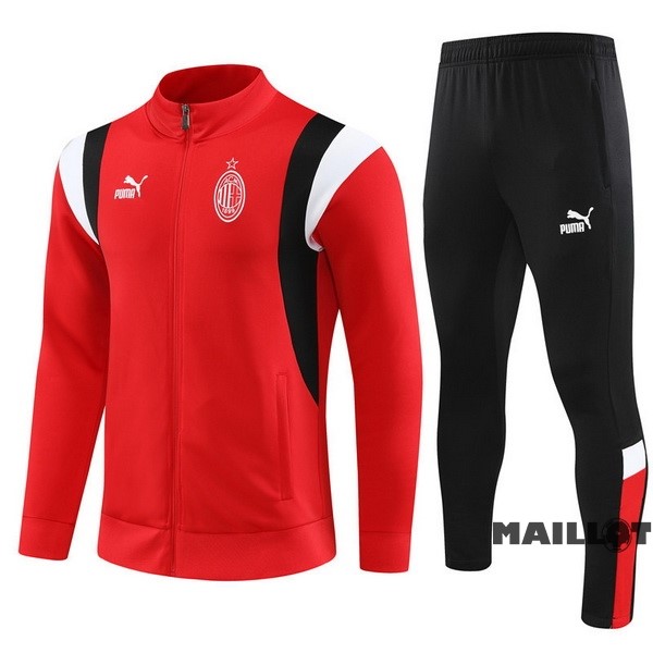 Foot Maillot Pas Cher Ensemble Complet Ropa Deportiva Con Cremallera Larga AC Milan 2023 2024 Rouge I Noir